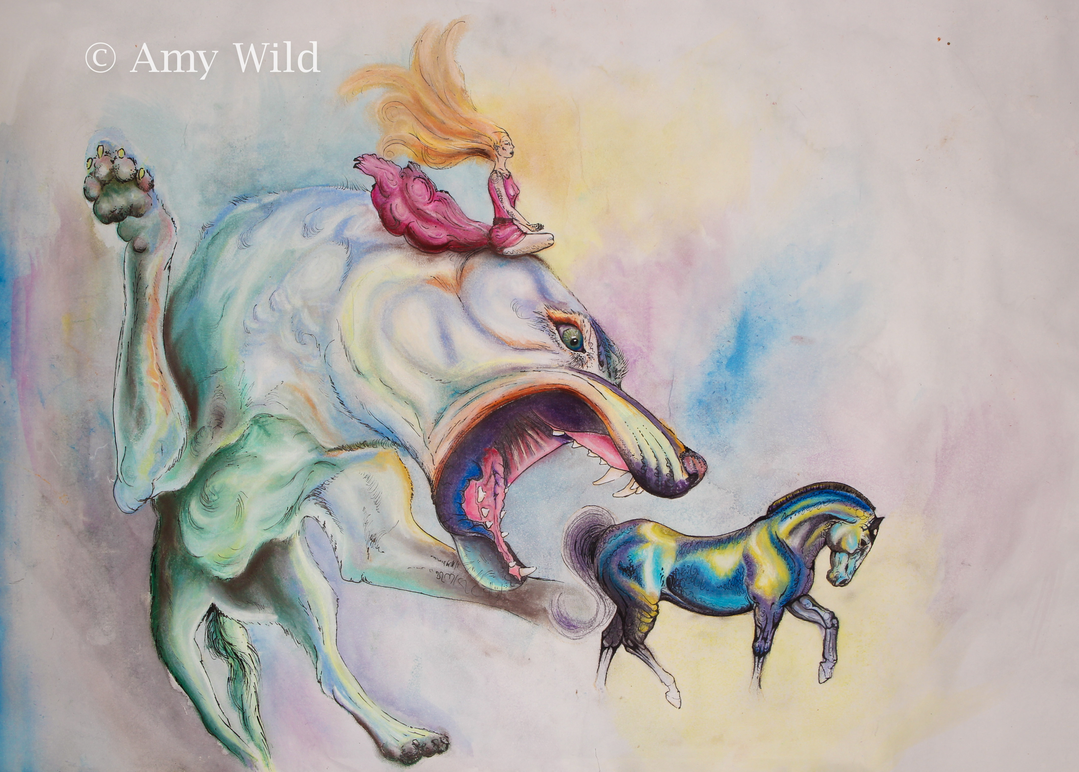 Dog, horse art, fantasy, surreal art